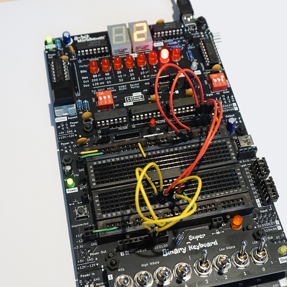 The 8-bit Workbench with a Super Breadboard and Binary Keyboard attached