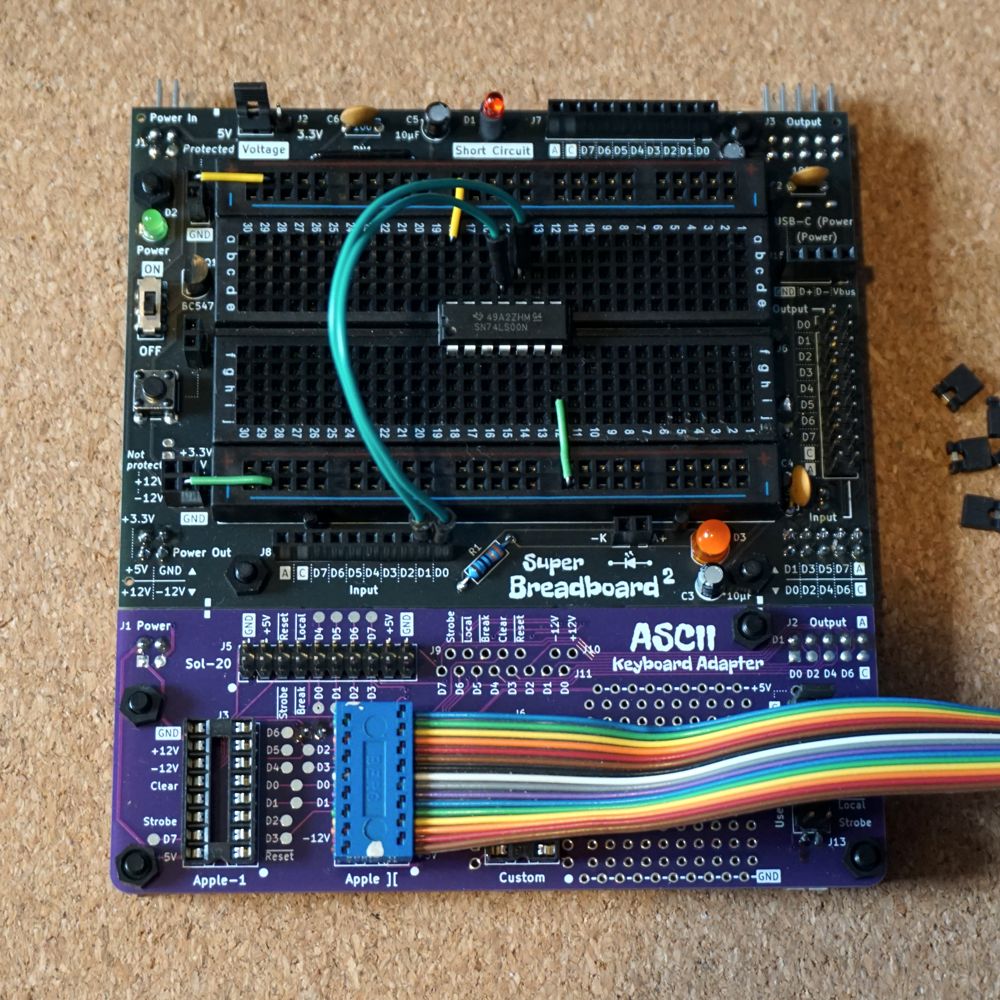ASCII Keyboard Adapter connected to a Super Breadboard 2 for further experimenting