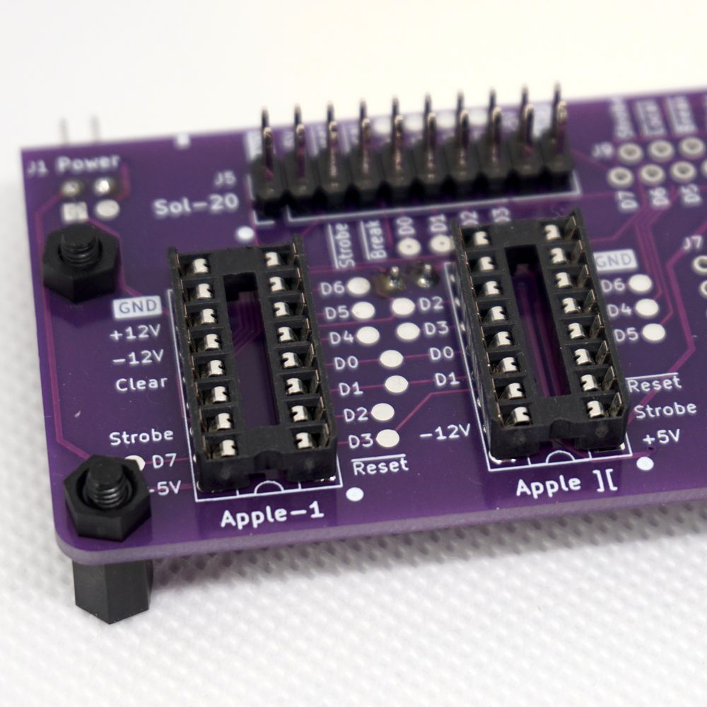The adapter has annotated connectors for vintage Apple and Sol-20 keyboards
