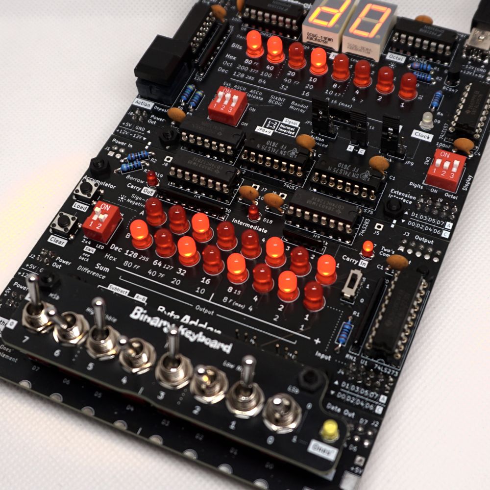 Byte Adder Subtractor in use with the 8-bit Workbench and a Binary Keyboard
