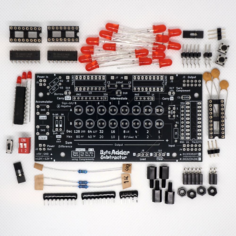 Parts that come with the Byte Adder Subtractor kit