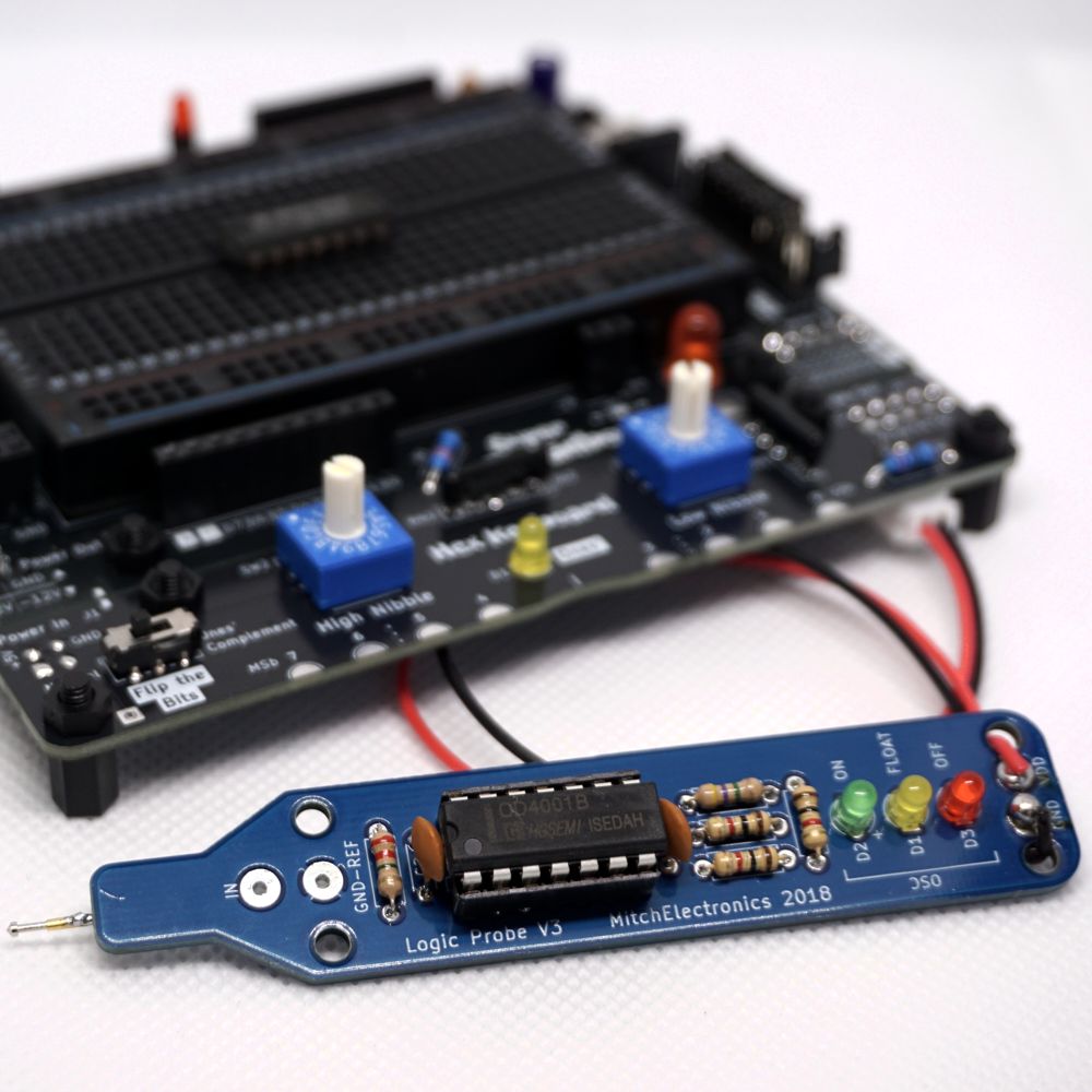 The Logic Probe attached to the Hex Keyboard and a Super Breadboard