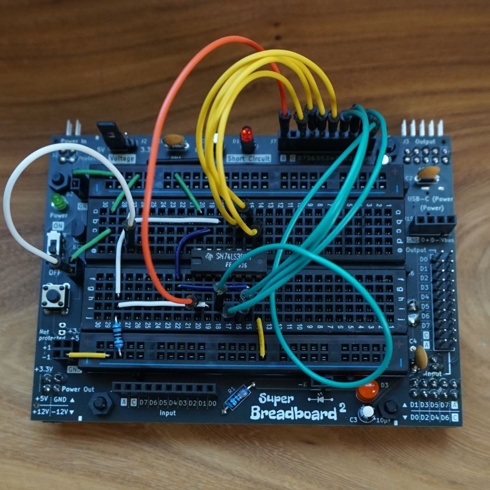 An 8-bit counter wired on the Super Breadboard 2