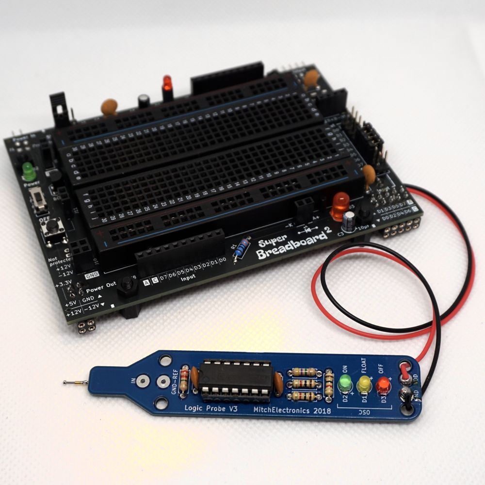 Attach the Logic Probe on the left- or right-hand side of the Super Breadboard 2